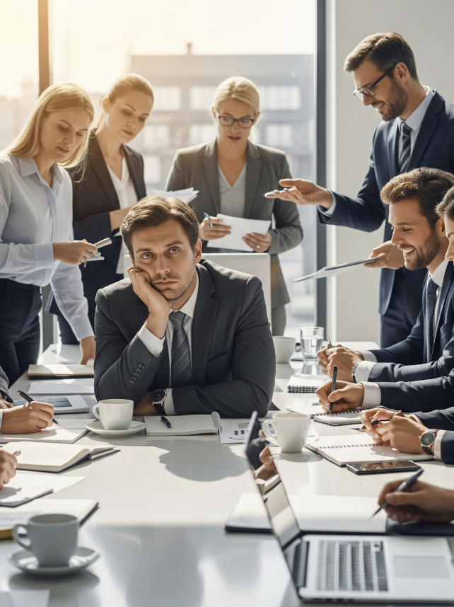 tired businessman at a meeting