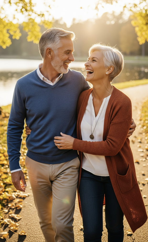 senior couple walking in the park
