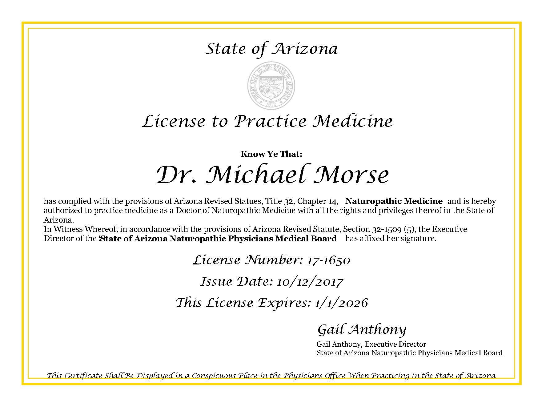 Olps_License (2) (1) Arizona Medical License