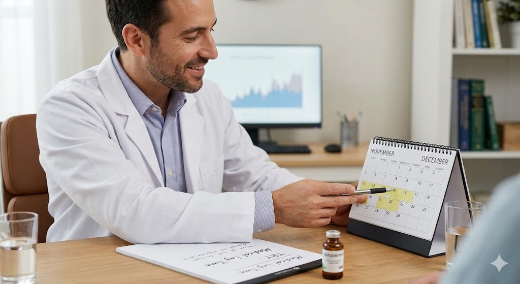 Doctor showing calendar