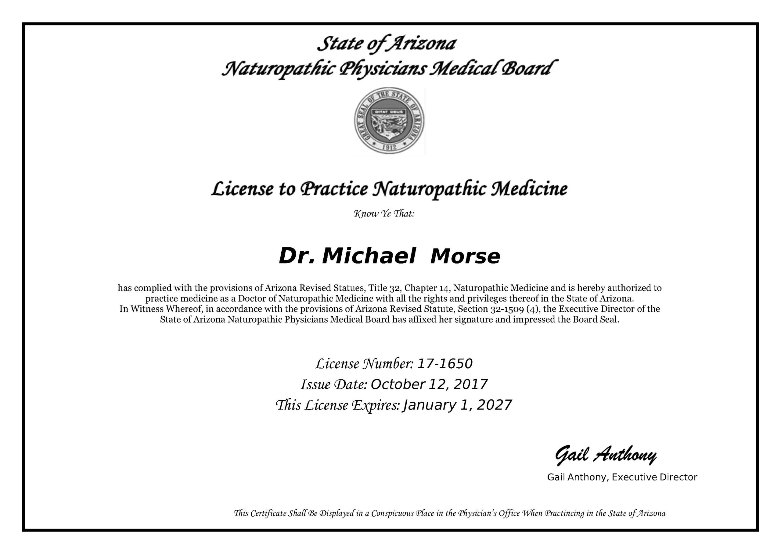 Dr. Michael Morse Medical License
